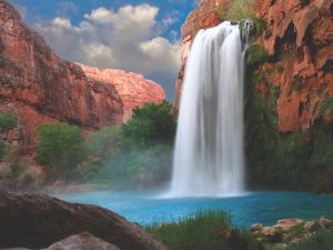 The Havasu Waterfall photographed with a slow shutter speed to blur the water